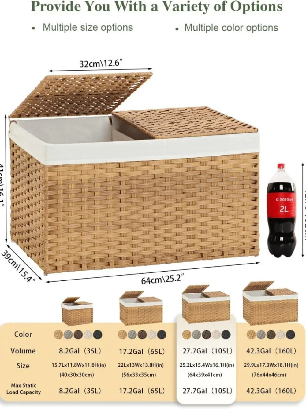 Stylish Rattan Storage Basket with Lid, 2-Pack Natural Woven Bins for Organizing